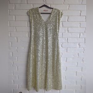 Jude Connally Sequence Sleeveless Midi Dress Event Wedding Christmas Gold